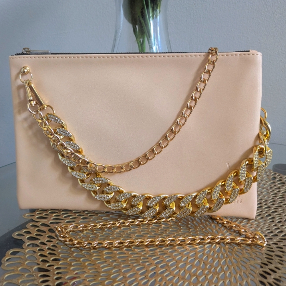 Yves Saint Laurent Cream Clutch with Gold Chain